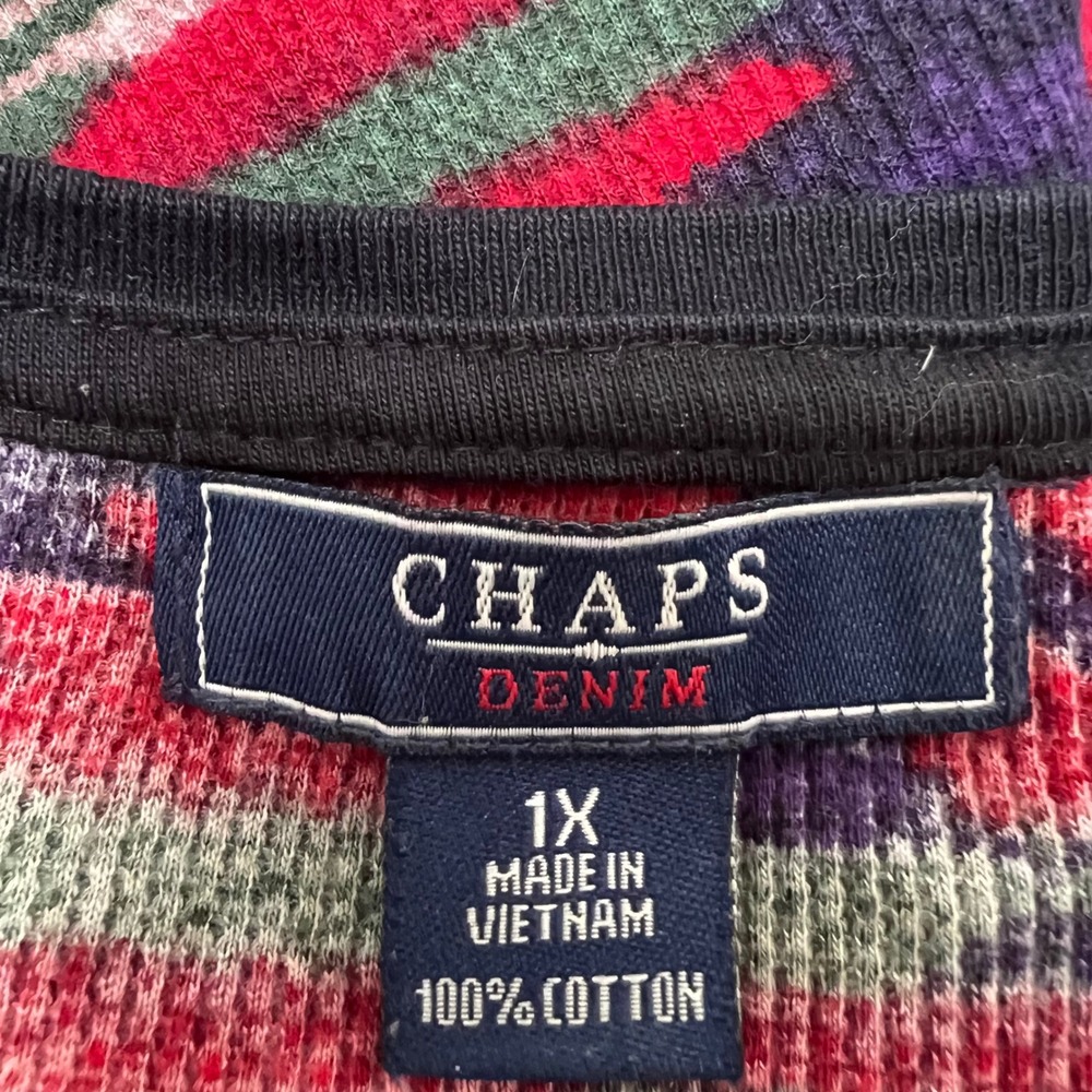 Chaps Denim Womens 1X Southwestern Aztec Thermal Henley Shirt Purple Red Cotton - Picture 11 of 14